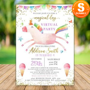 Printable Unicorn Virtual Party Invitation Template Instant Download