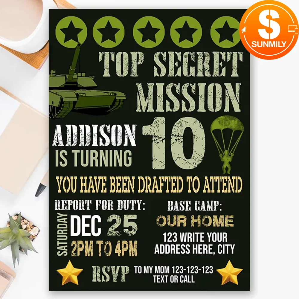 Printable Army Birthday Invitation Templates Instant Download | Sunmily