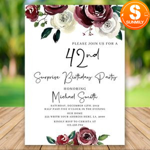 Editable Surprise 42nd Women Birthday Invitation Instant Download