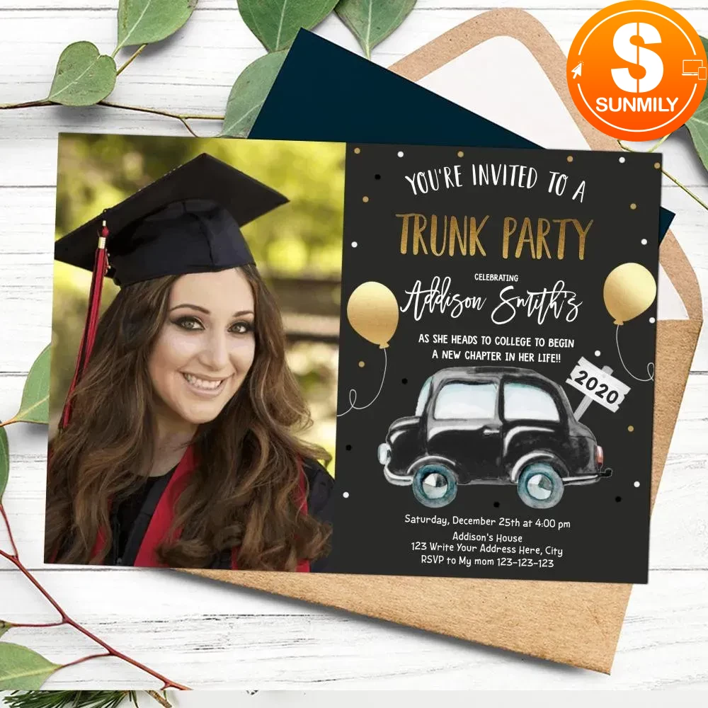 College Trunk Party Invitation With Photo to Print at Home DIY | Sunmily