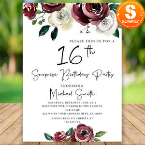 Editable Surprise Sweet 16th Birthday Invitation Instant Download