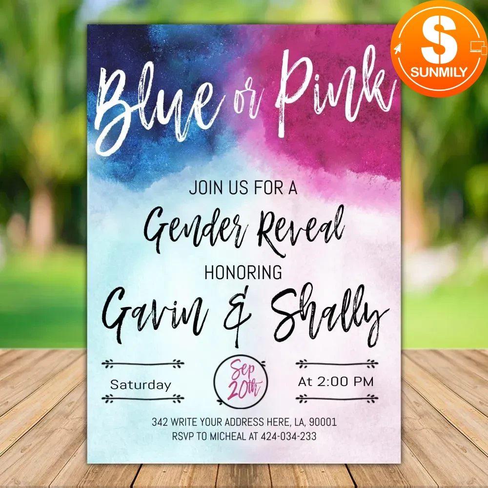 Editable Blue or Pink Gender Reveal Party Invitation DIY | Sunmily