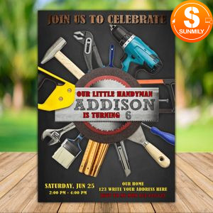Printable Construction Handyman Builder Invitation Template Instant Download