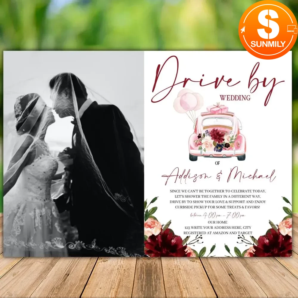 Printable Photo Drive By Wedding Invitation Instant Download | Sunmily