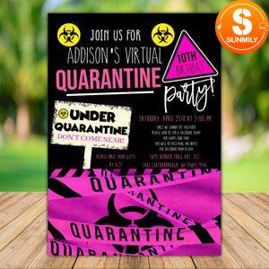 Printable Pink Quarantine Birthday Invitation Instant Download