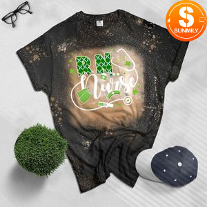 Love Stethoscope RN Nurse Shamrock St Patricks Day Bleached Shirt