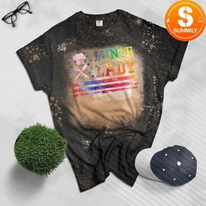 Ki Tie Dye US Flag Lunch Lady Costume Back To School Bleached T-Shirt