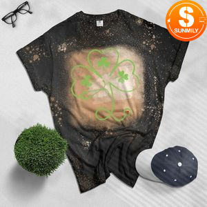 rish Nurse St Patricks Day Bleached Shirt Stethoscope Heartbeat Bleached Shirt