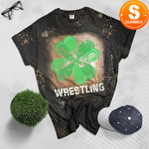 Irish American Flag Shamrock Wrestling St Patricks Day Gift Bleached Shirt