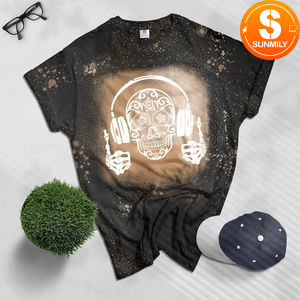 Sugar skull dj head phone Bleached T-shirt