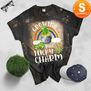 Growing my lucky Charm St Patricks Pregnancy Announcement Bleached Shirt