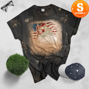 US Trucking US flag with Truck Bleached T-Shirt
