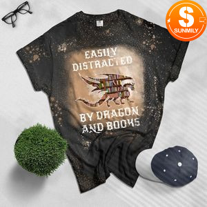 Easily distracted by Dragon and Books nerds Bleached T-Shirt