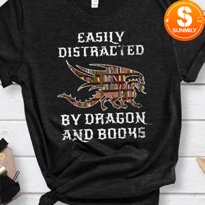 Easily distracted by Dragon and Books nerds T-Shirt