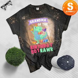 Grandma of the Birthday Boy Rawr Dinosaur Raptor Tee Bleached Shirt