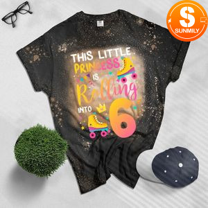 Roller Skate 6th Birthday Bleached Shirt 6 Year Old Girl Party Outfit Bleached Shirt