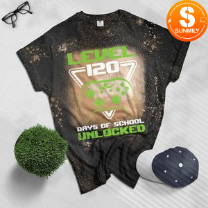 120 Days Of School Bleached Shirt For Kids Video Gamer Boy Girl Funny Bleached Shirt