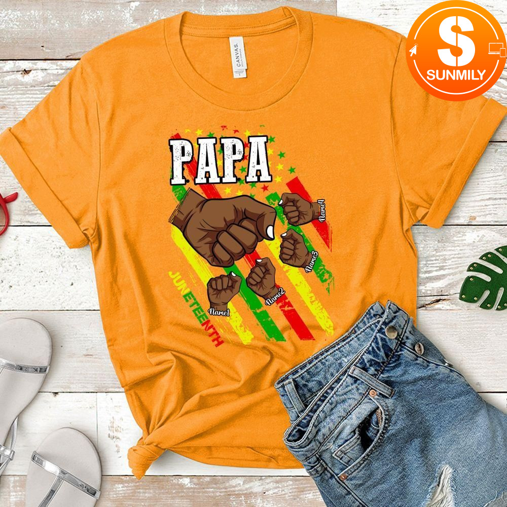 Juneteenth Papa Custom Names T-Shirt