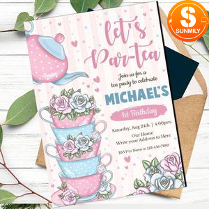 Tea Party Birthday Invitation Customizable Template to print at home Instant Download