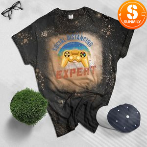 Social Distancing Expert Gaming Video Gamer Boys Men Gift Bleached Shirt