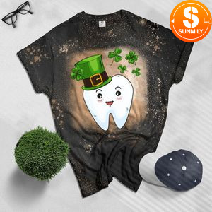 Cute Tooth With Hat Dental Assistant Gifts St Patricks day Bleached Shirt