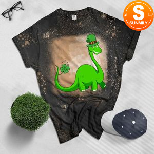Kid Dinosaur Shamrock St Patrick's Day Bleached Shirt