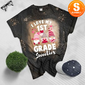 Cute 1st Grade Teacher Gnomes Valentines Day Costume Bleached Shirt