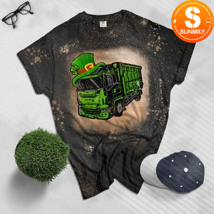 Green Garbage Truck Boy St Patricks Day Bleached Shirt