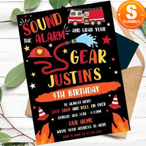 Firetruck Invitation Customizable Template to print at home Instant Download