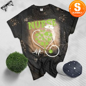 Irish Nurse Shamrock Stethoscope St Patricks Day 2021 Bleached Shirt