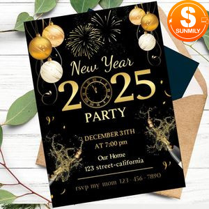 New Year's Eve Party Invitation Customizable Template to Print at Home Instant Download