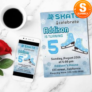 Ice Skating Birthday Invitation Customizable Template to Print at Home Instant Download