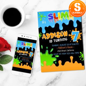 Slime Birthday Invitation Customizable Template to Print at Home Instant Download