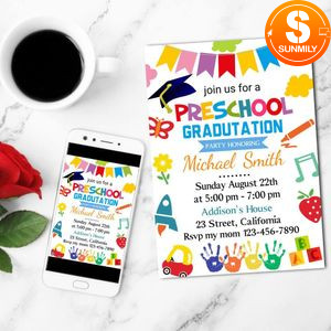 Preschool Graduation Invitation Customizable Template to Print at Home Instant Download