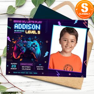 Gaming Birthday Invitation With Photo Customizable Template to Print at Home Instant Download